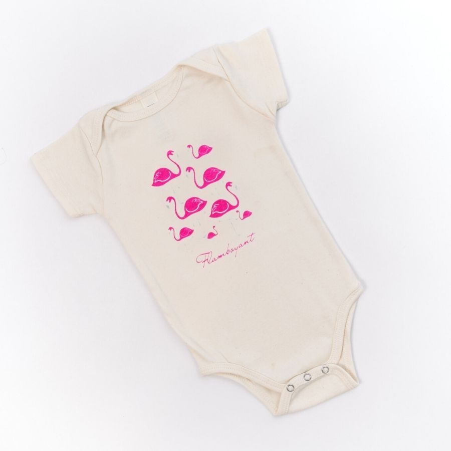 Simply Chickie Flamingo Short Sleeve Romper made with organic Cotton - Baby Gifts