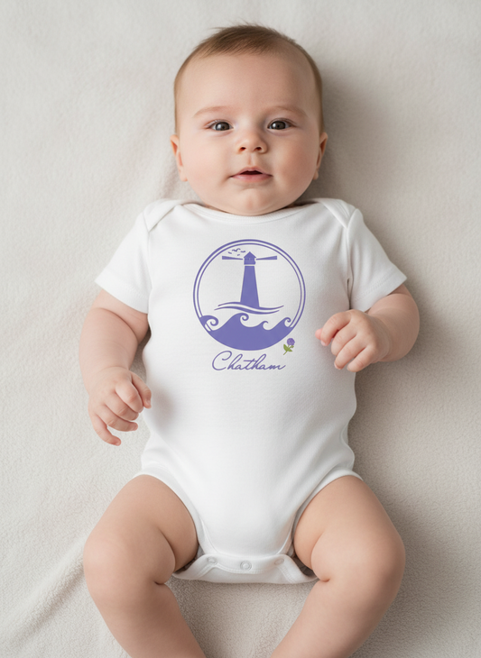Chatham Short Sleeve Romper with a lighthouse