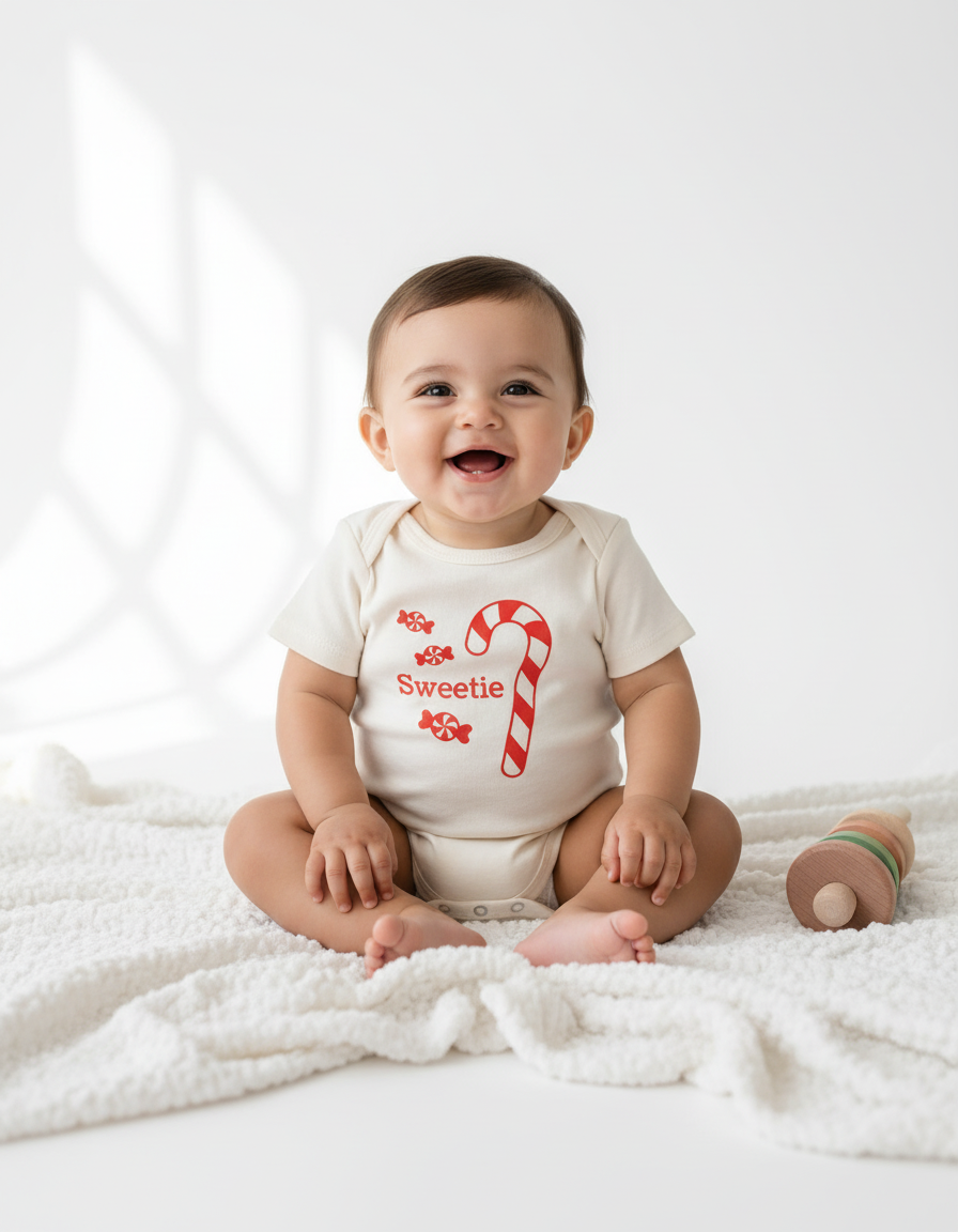 Candy Cane Short Sleeve Romper - Latin Child Clean Background