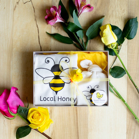 Local Honey Bumble Bee Long Sleeve Baby Romper, Hat & Blanket Gift Set