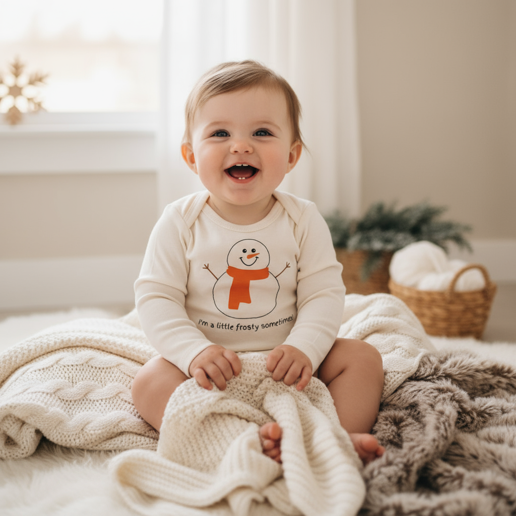 I'm A Little Frosty Snowman Long Sleeve Romper - Baby Girl