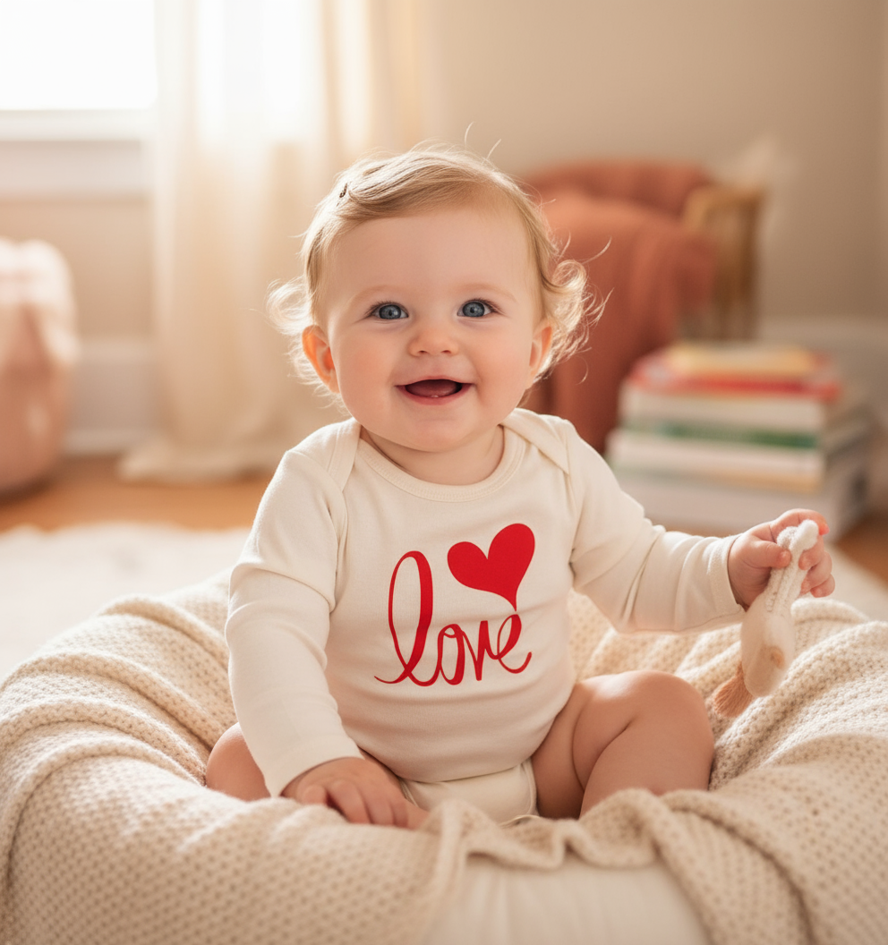 Love Long Sleeve Romper - White Baby