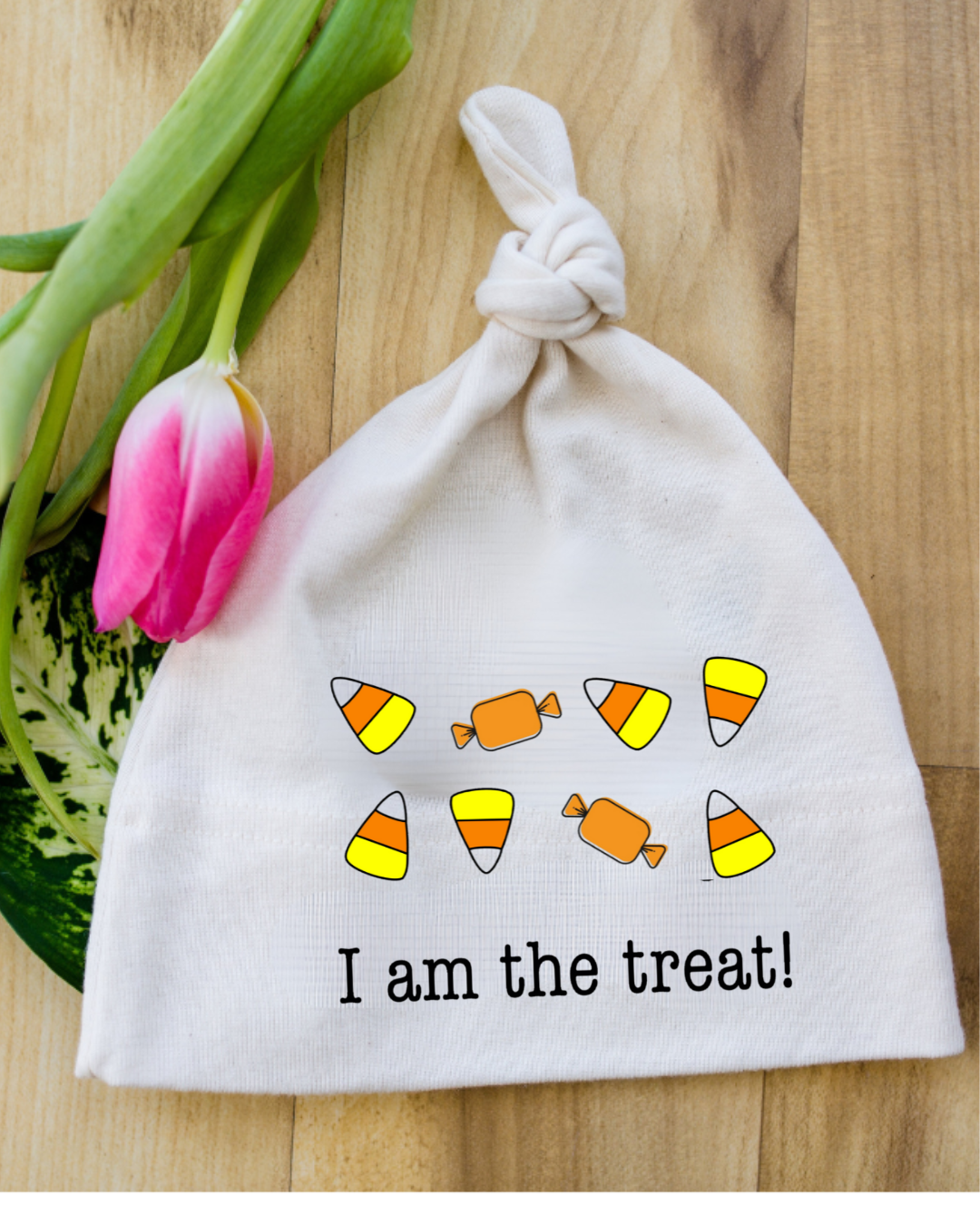 Candy corn Halloween I Am The Treat Short Sleeve Romper & Hat Gift Set