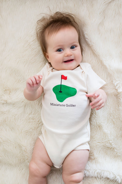 Organic cotton baby gift set - Miniature Golfer onesie + bib + blanket - Simply Chickie