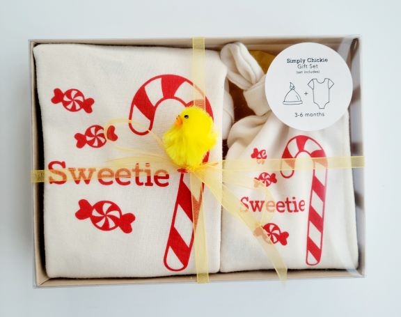 Organic Cotton Baby Gift Set - romper & hat - candy cane - Simply Chickie
