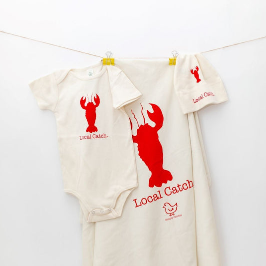 Lobster Local Catch Lobster Short Sleeve Romper, Hat & Blanket Gift Set