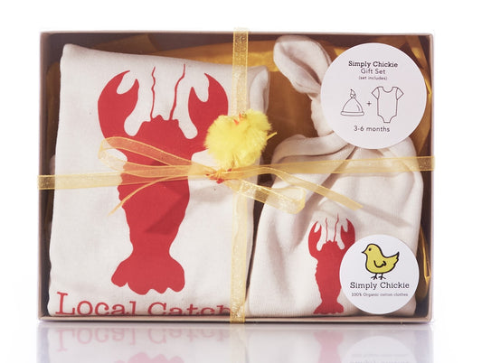Lobster Local Catch Lobster Long Sleeve Romper & Hat Gift Set