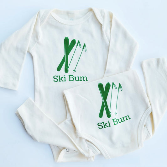 Organic cotton baby onesie - Ski bum LONG SLEEVE Romper - Simply Chickie