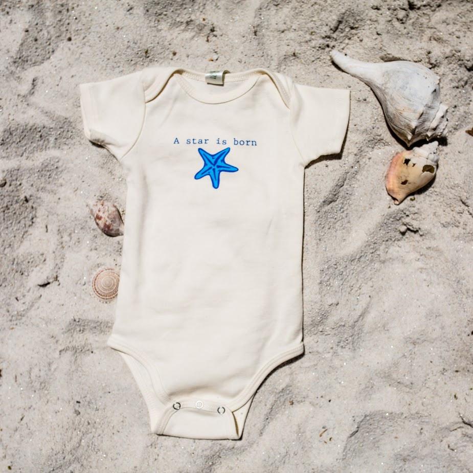 Organic cotton baby onesie - Blue Starfish - Simply Chickie