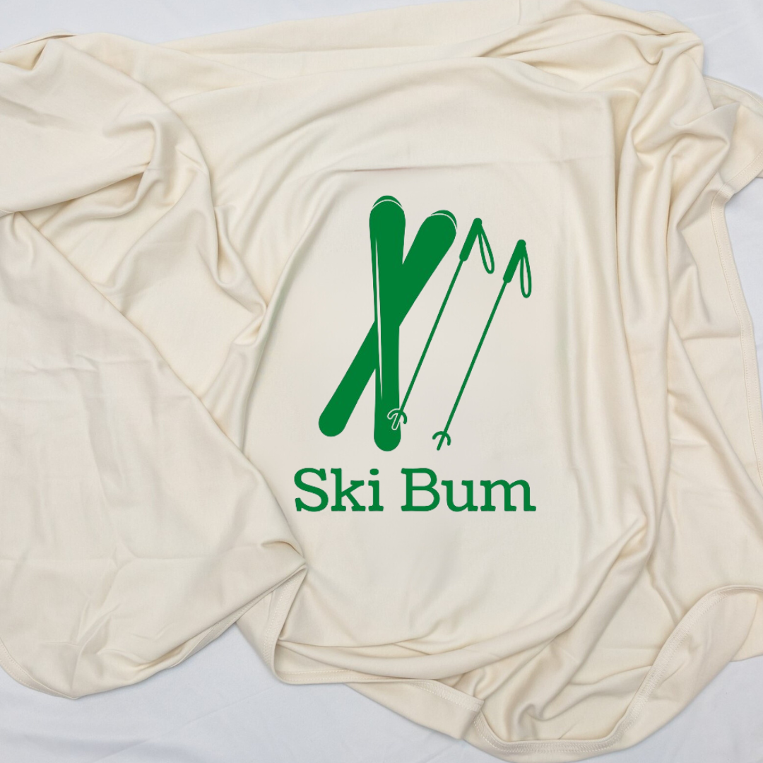 Ski bum Long Sleeve Baby Romper, Hat & Blanket Gift Set Made in the USA