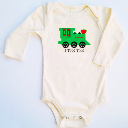 Organic cotton baby onesie - Train - LONG SLEEVE AVAILABLE