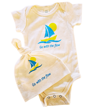 Sailboat Short Sleeve Baby Gift Set with romper and hat