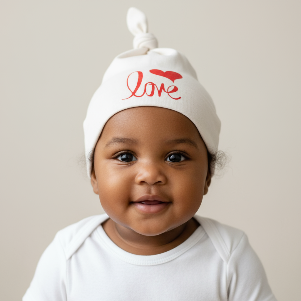African American baby girl wearing Love hat