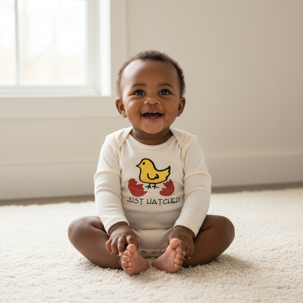 African American Baby in Just Hatched Romper