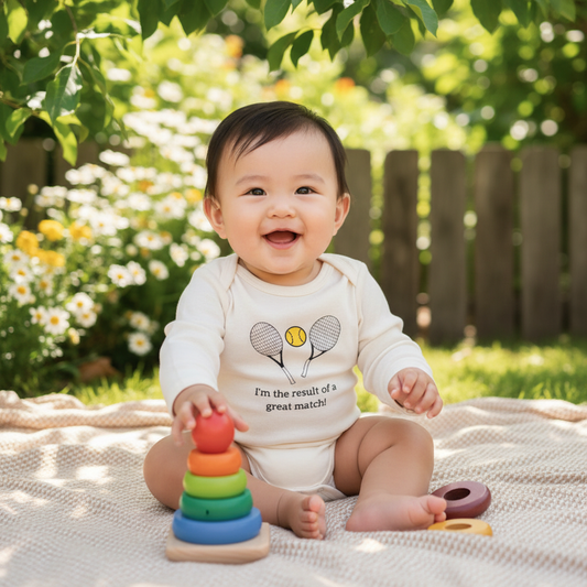 Asian Baby in Tennis Long Sleeve Romper