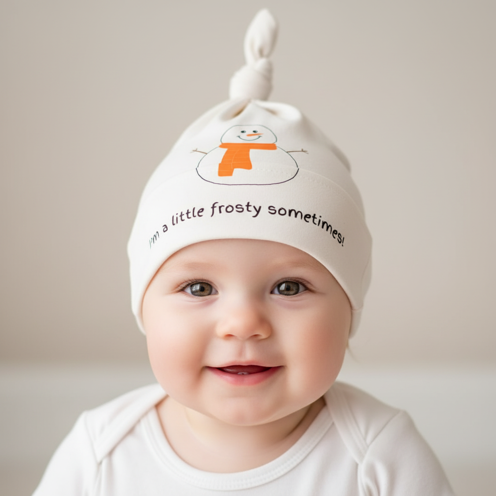 Baby girl wearing Snowman hat