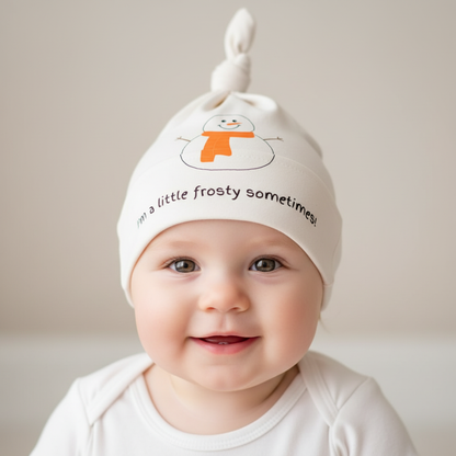 Baby girl wearing Snowman hat