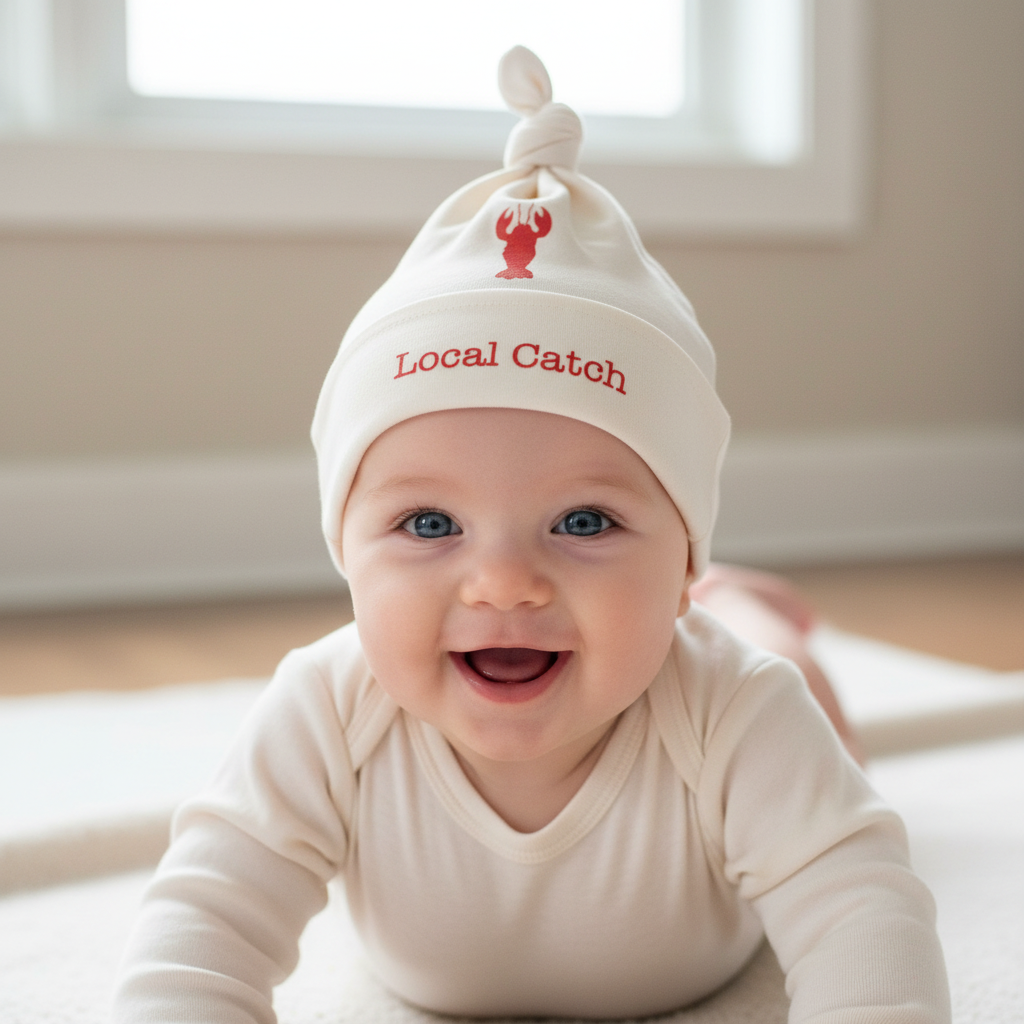 Baby wearing Local Catch Lobster Hat