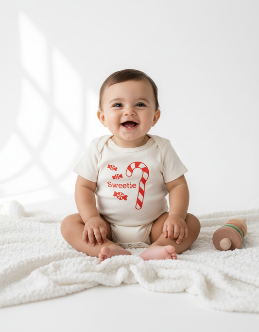 Candy Cane Short Sleeve Romper - Latin Child Clean Background