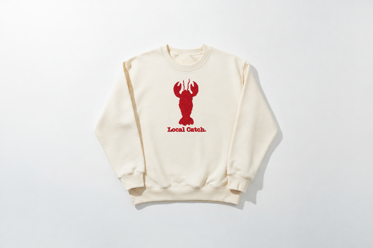 Flat lay sweatshirt with embroidered lobster design