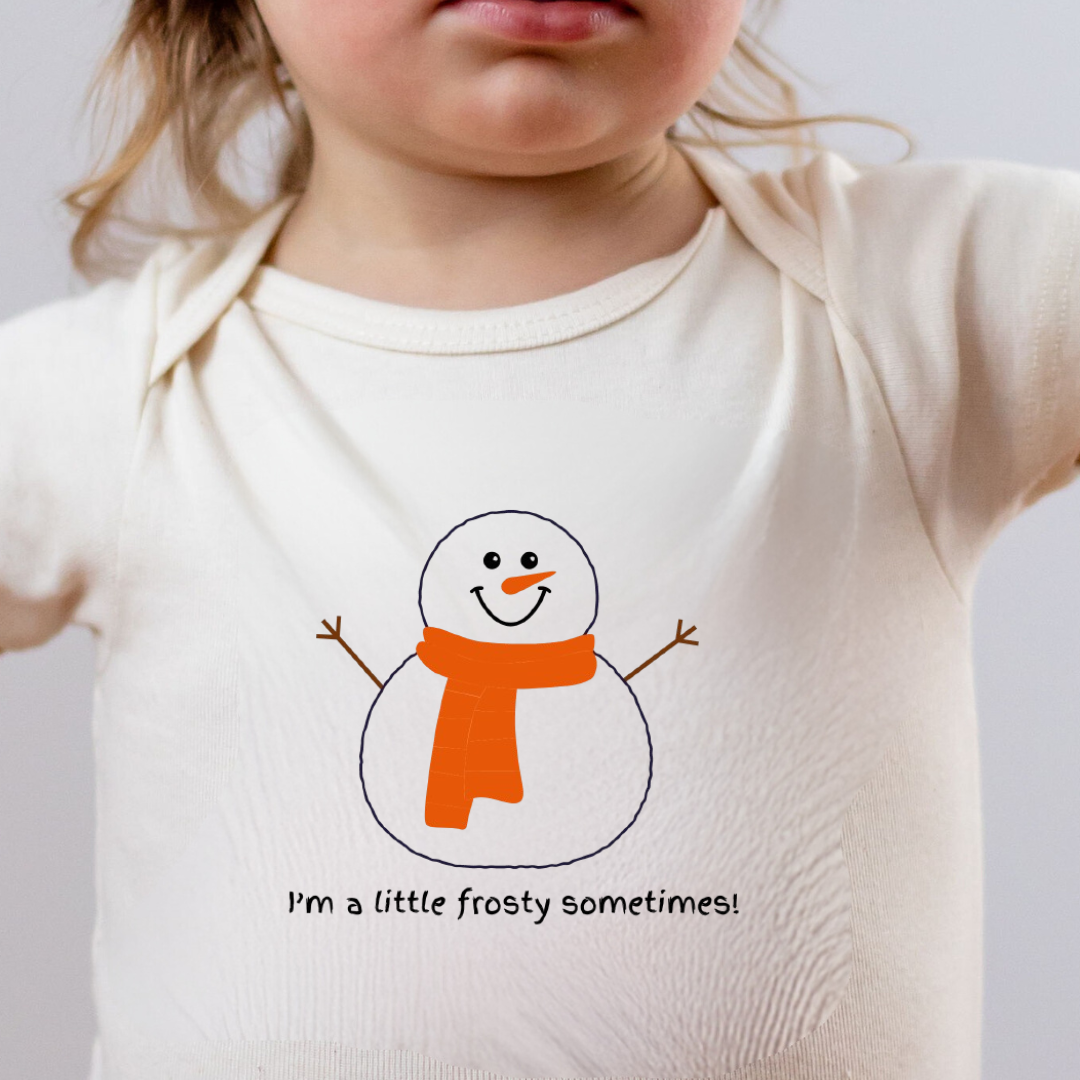 Pre-order for late September I'm A Little Frosty Sometimes Snowman Long Sleeve Baby Romper