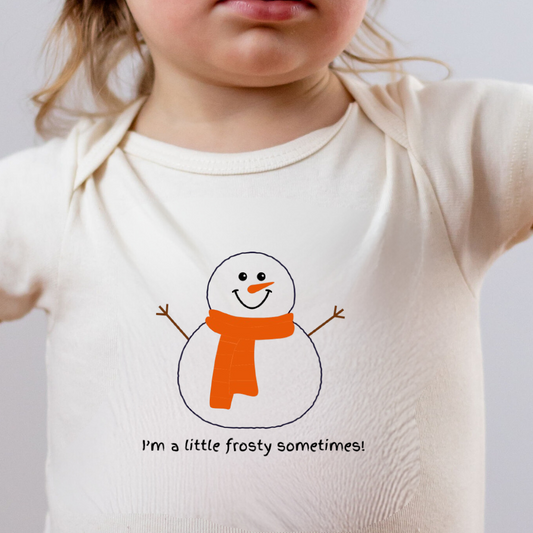 Pre-order for late September I'm A Little Frosty Sometimes Snowman Long Sleeve Baby Romper