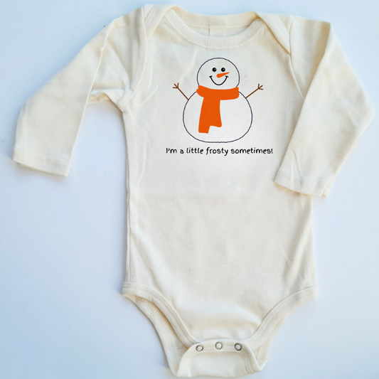 Pre-order for late September I'm A Little Frosty Sometimes Snowman Long Sleeve Baby Romper