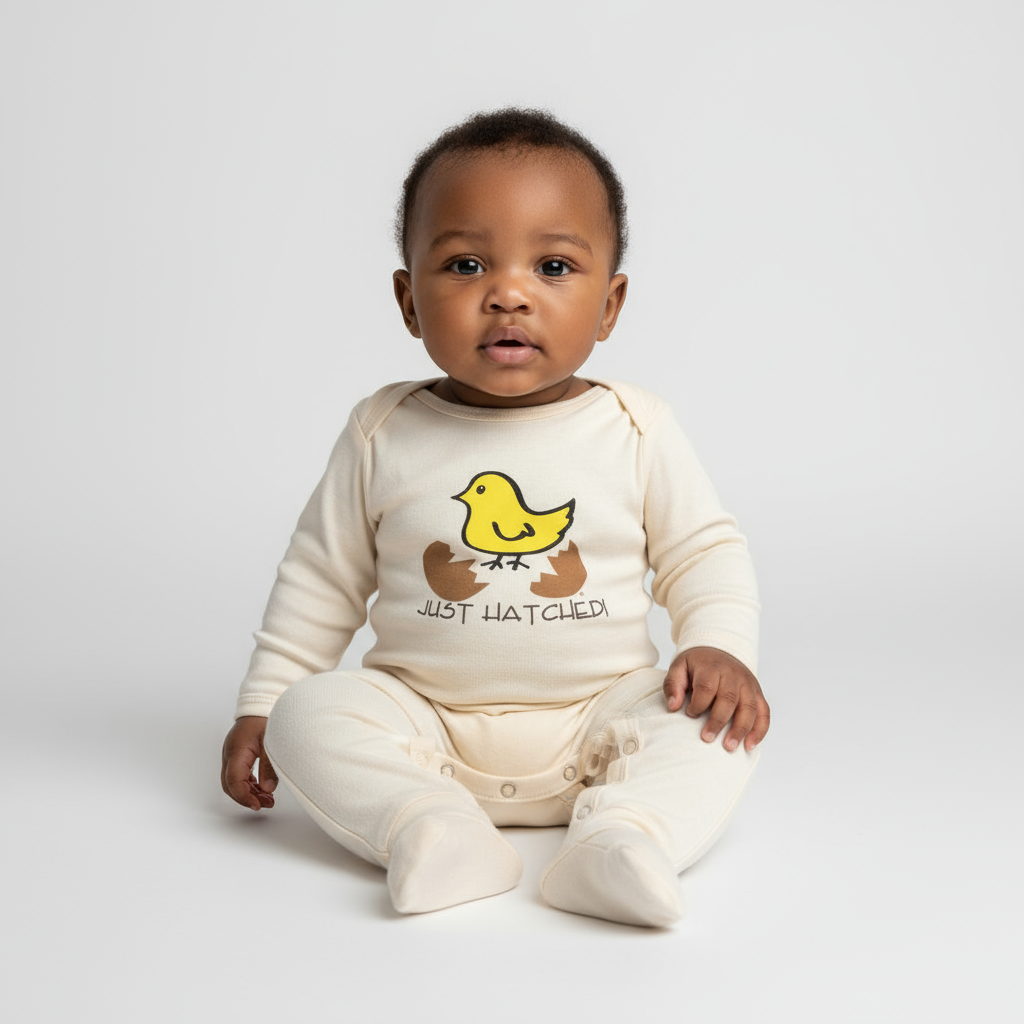 Just Hatched Long Sleeve Romper - Full View on African American Baby
