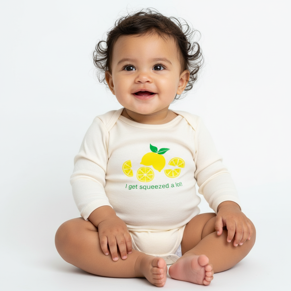 baby girl wearing lemon design romper