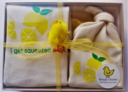 Lemon Long Sleeve Baby Romper, Hat & Blanket Gift Set Made in the USA