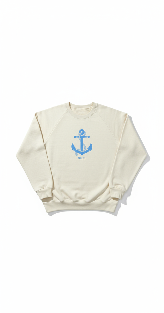 Nauti sweatshirt flat lay on white background