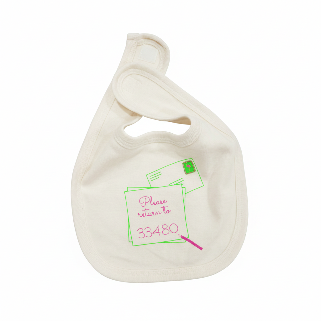 Palm Beach Baby Bib on White Background