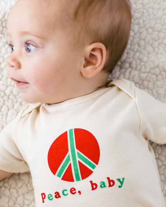 Pre-order for late September - Peace, baby long sleeve organic cotton baby romper