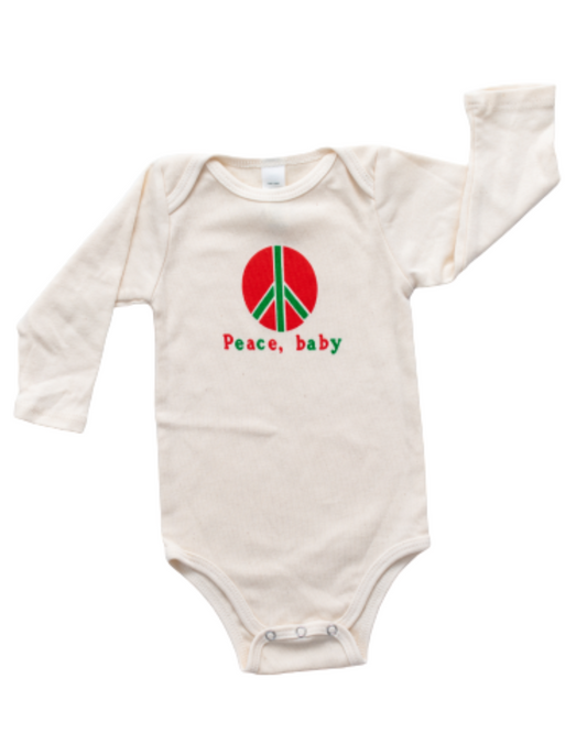 Pre-order for late September - Peace, baby long sleeve organic cotton baby romper