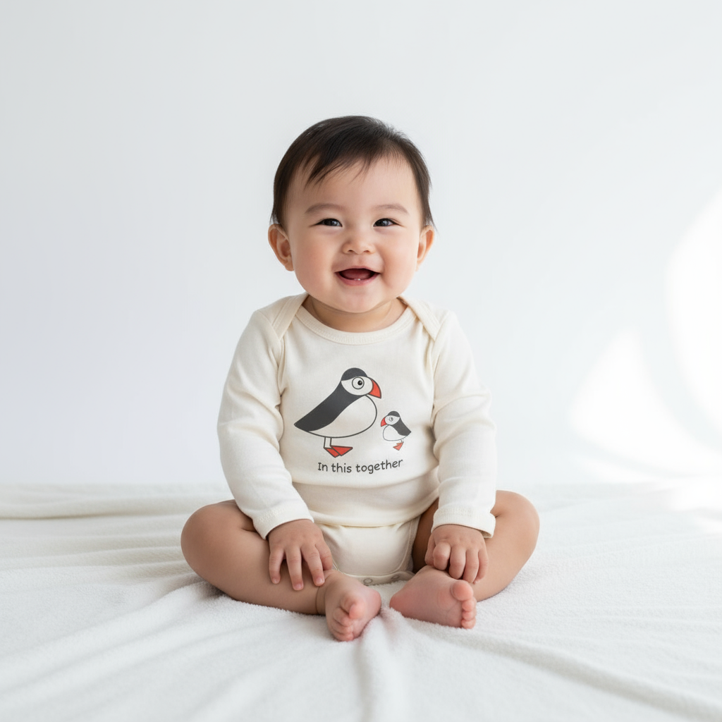 Puffin Long Sleeve Romper - Asian Baby Neutral Background