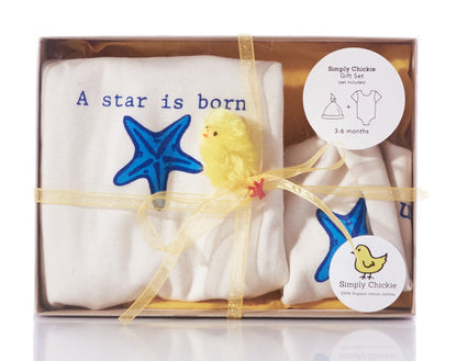 Star Is Born Long Sleeve Romper, Bib,  & Blanket Gift Set