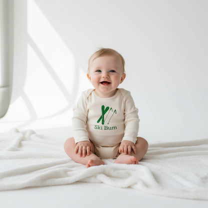 Ski Bum Long Sleeve Romper - White Baby Neutral Background