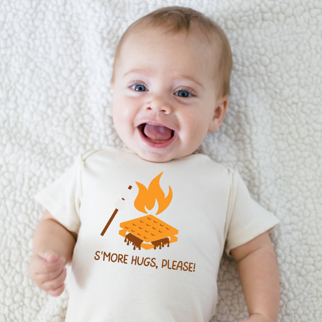Pre-order Early May delivery S'More Hugs, Please! Campfire Organic Baby Romper | Simply Chickie