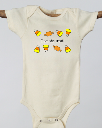 Candy corn Halloween I Am The Treat Short Sleeve Romper & Hat Gift Set