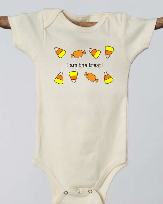 Candy corn Halloween I Am The Treat Short Sleeve Romper & Hat Gift Set