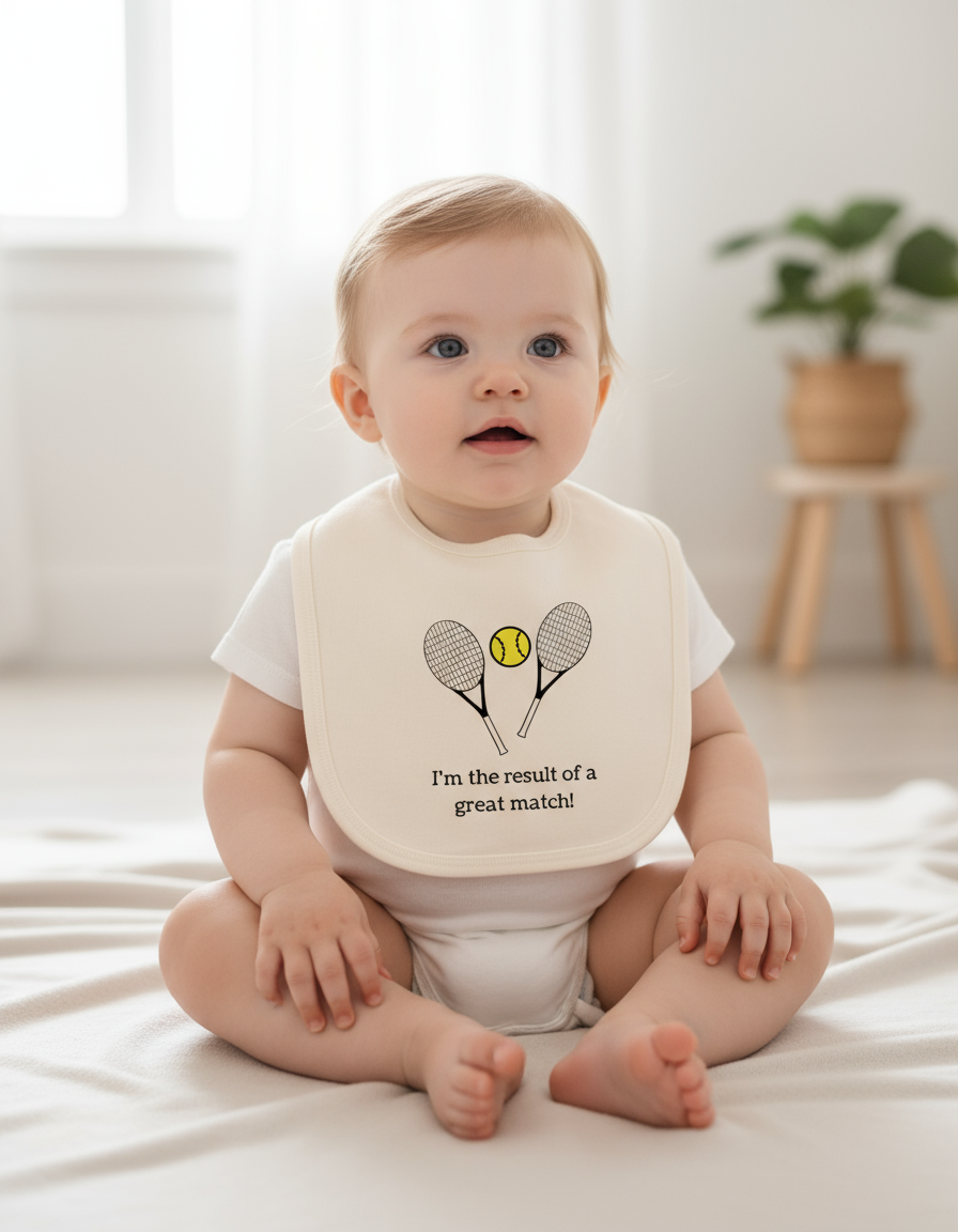 White baby girl wearing Tennis bib with white romper