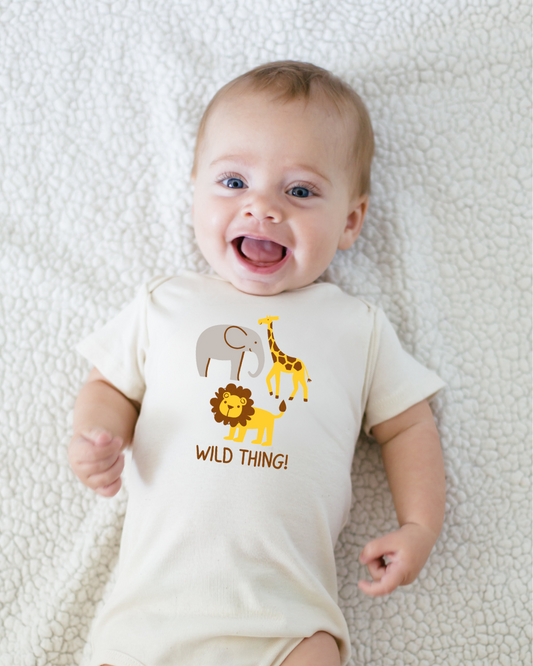 Wild Thing Short Sleeve Romper - Elephant, Giraffe, Lion