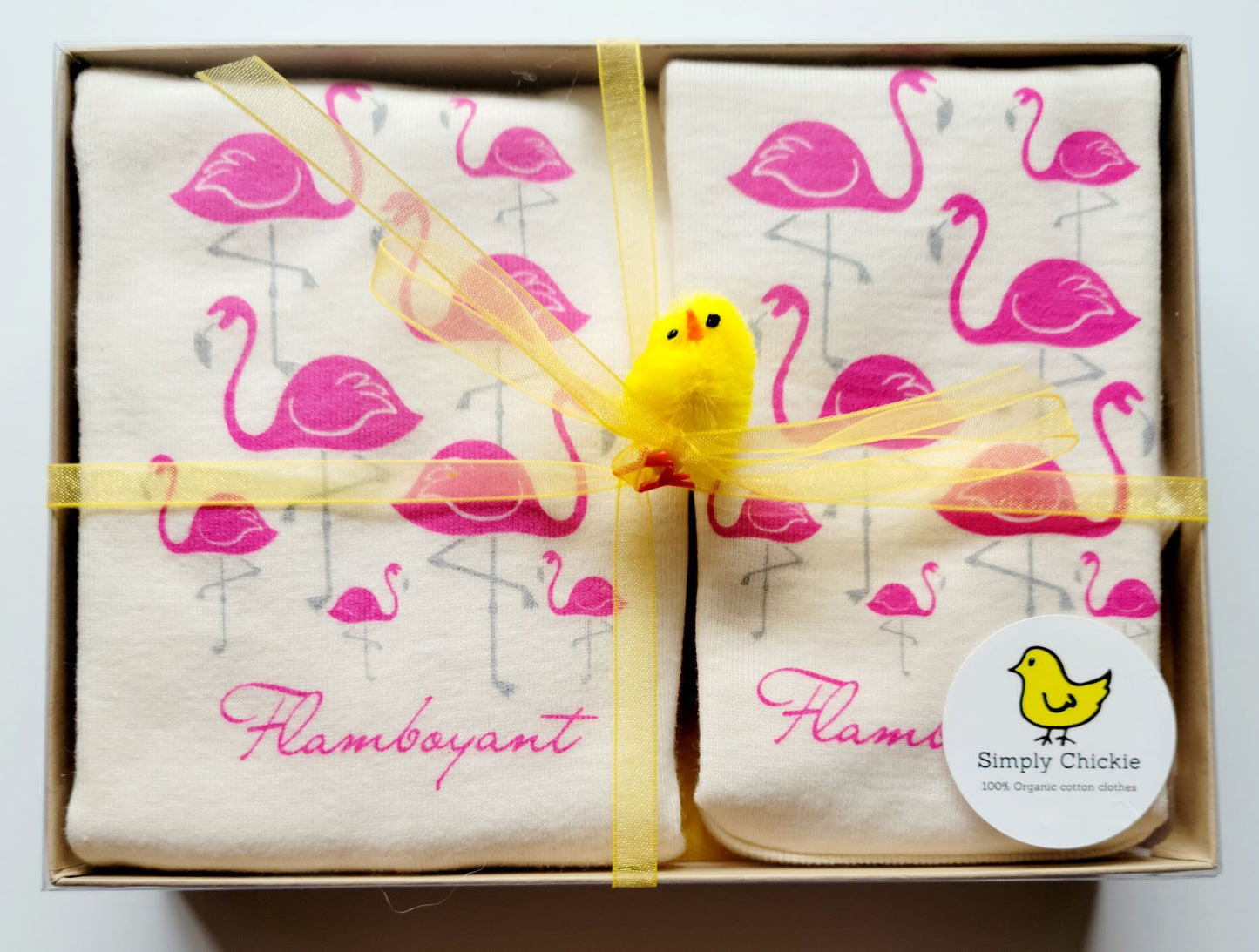 Organic cotton baby gift set - Onesie + bib Flamingo