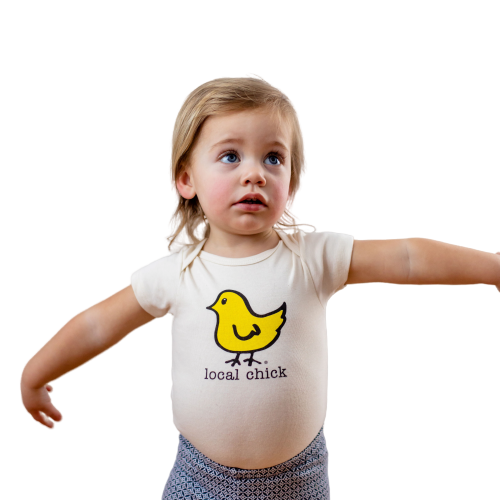 Baby wearing Local Chick organic cotton short sleeve romper by Simply Chickie