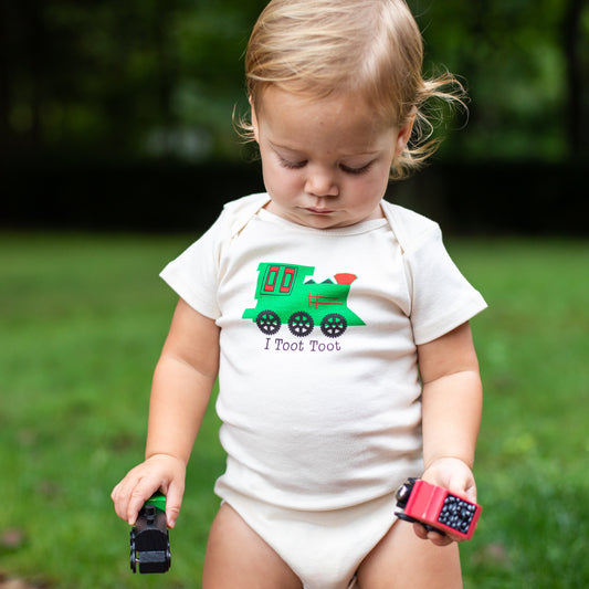 Organic cotton baby onesie - Train - Simply Chickie