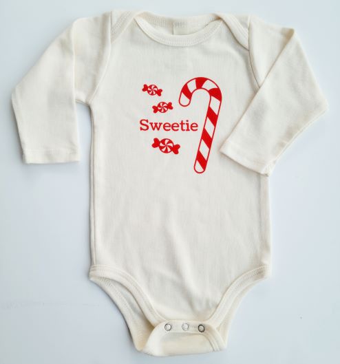 Organic cotton baby onesie - Candy cane - LONG SLEEVE Romper - Simply Chickie