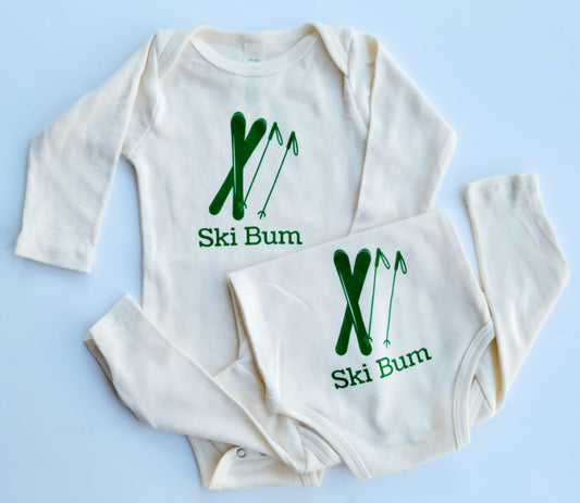 Organic cotton baby onesie - Ski bum LONG SLEEVE Romper - Simply Chickie