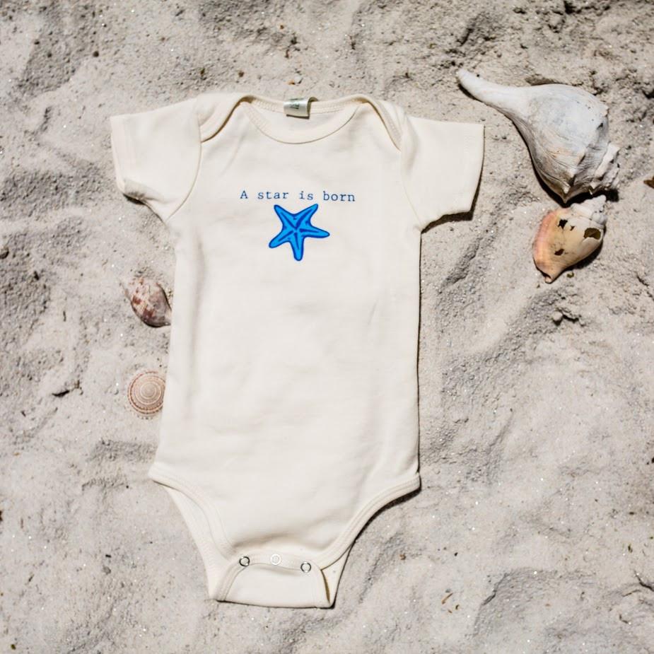 Organic cotton baby onesie - Blue Starfish - Simply Chickie